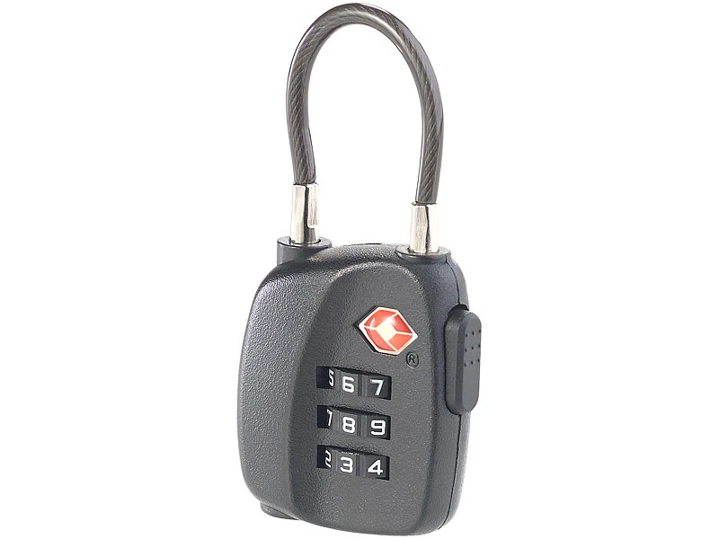 PEARL Kofferzahlenschloss:TSA-Koffer-Zahlenschloss Mit Flexiblem Stahlkabel & 3-stelligem Code 4 PEARL Kofferzahlenschloss:TSA-Koffer-Zahlenschloss Mit Flexiblem Stahlkabel & 3-stelligem Code – Bild 2