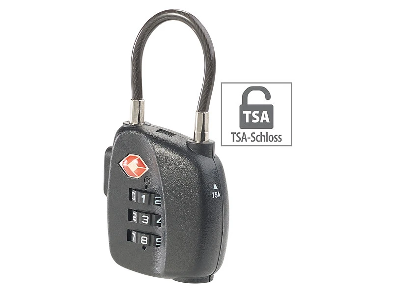 PEARL Kofferzahlenschloss:TSA-Koffer-Zahlenschloss Mit Flexiblem Stahlkabel & 3-stelligem Code 8 PEARL Kofferzahlenschloss:TSA-Koffer-Zahlenschloss Mit Flexiblem Stahlkabel & 3-stelligem Code – Bild 6