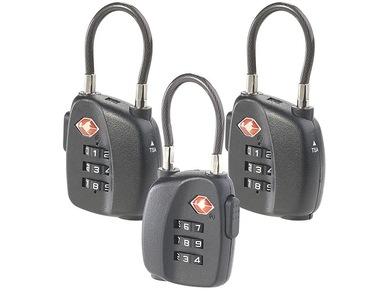 AGT Kofferschlösser:3er-Set TSA-Koffer- & Gepäck-Schlösser Mit Zahlencode Und Stahlkabel 4 AGT Kofferschlösser:3er-Set TSA-Koffer- & Gepäck-Schlösser Mit Zahlencode Und Stahlkabel – Bild 2