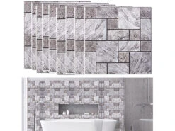 Infactory Klebefliese:Selbstklebende 3D-Steinwandoptik-Fliesenaufkleber, 30x 30 Cm, 10er-Set