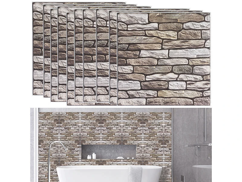 Infactory Deko Fliesenaufkleber:Selbstklebende 3D-Steinwandoptik-Fliesenaufkleber, 30 X 30cm, 20er-Set 6 Infactory Deko Fliesenaufkleber:Selbstklebende 3D-Steinwandoptik-Fliesenaufkleber, 30 X 30cm, 20er-Set – Bild 4