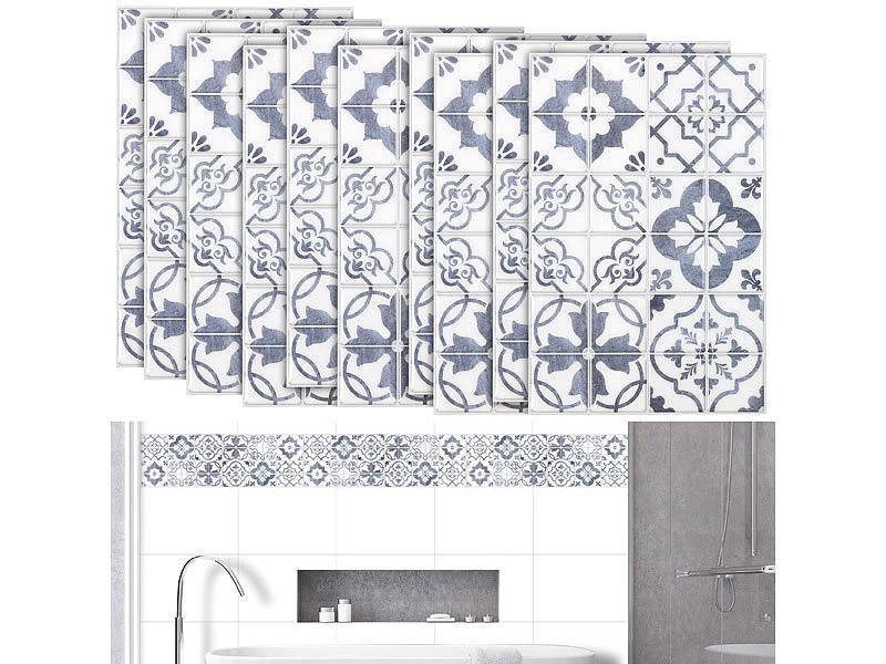 Infactory Fliesenfolie:Selbstklebende 3D-Bordüre-Fliesenaufkleber, 29,5 X 19,5 Cm, 10er-Set 3 Infactory Fliesenfolie:Selbstklebende 3D-Bordüre-Fliesenaufkleber, 29,5 X 19,5 Cm, 10er-Set