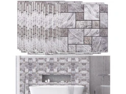 Infactory Bad Folie Selbstklebend:Selbstklebende 3D-Steinwandoptik-Fliesenaufkleber, 30 X 30cm, 20er-Set