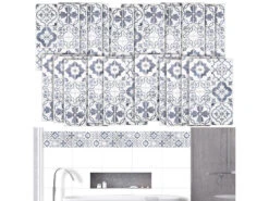 Infactory Fliesenaufkleber Mosaik:Selbstklebende 3D-Bordüre-Fliesenaufkleber, Blau, 30 X 20 Cm, 20er-Set