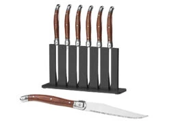 Rosenstein & Söhne Steakmesserset:6er-Set Laguiole-Steakmesser Mit Pakkaholz-Griff Und Messerständer