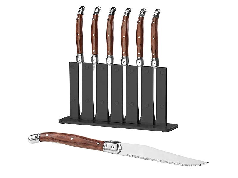 Rosenstein & Söhne Steakmesserset:6er-Set Laguiole-Steakmesser Mit Pakkaholz-Griff Und Messerständer 3 Rosenstein & Söhne Steakmesserset:6er-Set Laguiole-Steakmesser Mit Pakkaholz-Griff Und Messerständer