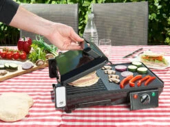 Rosenstein & Söhne Tischgrill Toaster:Elektrischer 2in1-Tischgrill Mit Kontaktgrill, Grillplatte, 2.000 Watt -Einrichtungsgeschäft nx9700 11