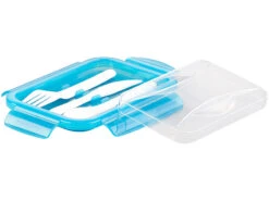 Rosenstein & Söhne Gefrierdosen Glas:Glas-Frischhaltedose, 2 Kammern, Besteck, Klick-Deckel, -20 Bis 520 °C -Einrichtungsgeschäft nx9716 4