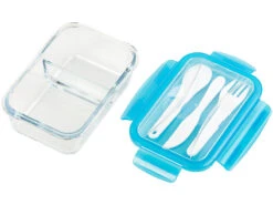 Rosenstein & Söhne Gefrierdosen Glas:Glas-Frischhaltedose, 2 Kammern, Besteck, Klick-Deckel, -20 Bis 520 °C -Einrichtungsgeschäft nx9716 6