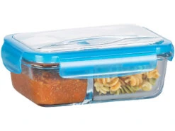 Rosenstein & Söhne Gefrierdosen Glas:Glas-Frischhaltedose, 2 Kammern, Besteck, Klick-Deckel, -20 Bis 520 °C -Einrichtungsgeschäft nx9716 7