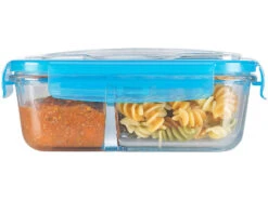 Rosenstein & Söhne Gefrierdosen Glas:Glas-Frischhaltedose, 2 Kammern, Besteck, Klick-Deckel, -20 Bis 520 °C -Einrichtungsgeschäft nx9716 8