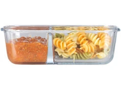 Rosenstein & Söhne Gefrierdosen Glas:Glas-Frischhaltedose, 2 Kammern, Besteck, Klick-Deckel, -20 Bis 520 °C -Einrichtungsgeschäft nx9716 9