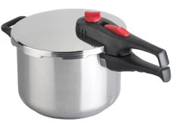 Rosenstein & Söhne Druckkochtopf:Edelstahl-Schnellkochtopf Mit Dampfgar-Einsatz, Bis 90 KPa, 6 L -Einrichtungsgeschäft nx9743 3