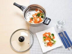 Rosenstein & Söhne Druckkochtopf:Edelstahl-Schnellkochtopf Mit Dampfgar-Einsatz, Bis 90 KPa, 6 L -Einrichtungsgeschäft nx9744 4