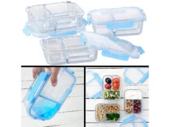 Rosenstein & Söhne Glasdosen:3er-Set Glas-Frischhaltedosen Mit Klick-Deckeln & 3 Kammern, 1 L -Einrichtungsgeschäft nx9785 21