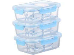 Rosenstein & Söhne Glasdosen:3er-Set Glas-Frischhaltedosen Mit Klick-Deckeln & 3 Kammern, 1 L -Einrichtungsgeschäft nx9785 9