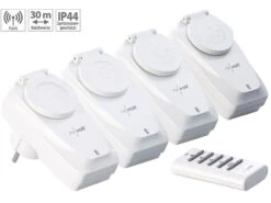 Revolt Funksteckdosen Außen:4er-Set Outdoor-Funksteckdosen Mit Fernbedienung, IP44, Bis 1.000 Watt