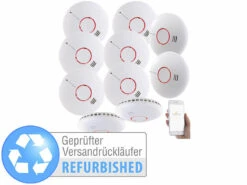 VisorTech Rauchmelder Mit Apps:10er-Set WLAN-Rauch- & Hitzemelder, Versandrückläufer