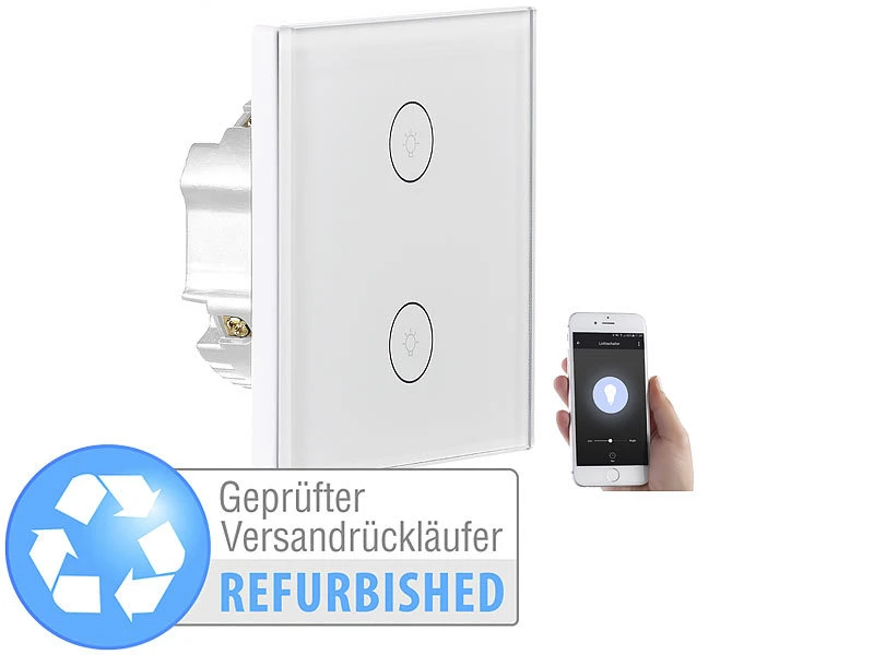 Luminea Home Control Alexa WiFi-Lichtschalter:Touch-Doppel-Lichttaster, Versandrückläufer 3 Luminea Home Control Alexa WiFi-Lichtschalter:Touch-Doppel-Lichttaster, Versandrückläufer