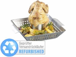 Rosenstein & Söhne BBQ Hähnchengriller:BBQ-Hähnchen-Griller Mit Aroma-Behälter Versandrückläufer