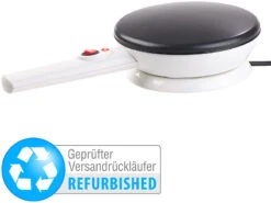 Rosenstein & Söhne Kabelloser Crepesmaker:Kabelloser Crêpes-Maker, Anti-Haft,Temp.-Automatik (Versandrückläufer)