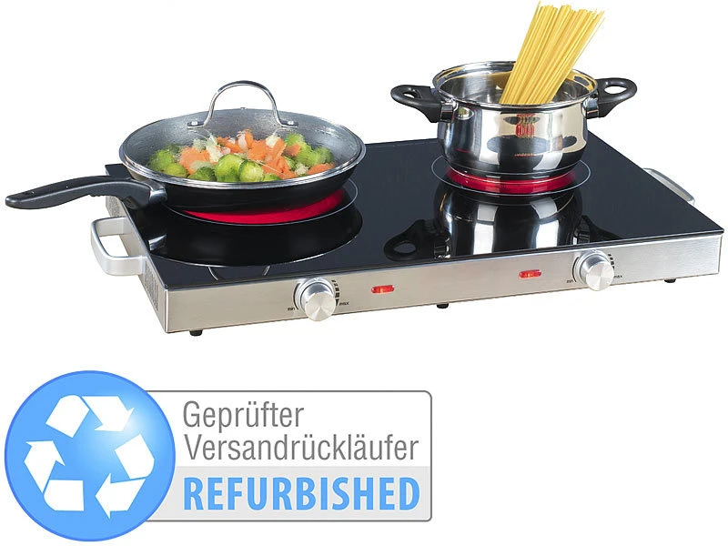 Rosenstein & Söhne Kochplatte Keramik:Glaskeramik-Doppel-Kochfeld, Infrarot-Wärme, Ø17cm (Versandrückläufer) 3 Rosenstein & Söhne Kochplatte Keramik:Glaskeramik-Doppel-Kochfeld, Infrarot-Wärme, Ø17cm (Versandrückläufer)