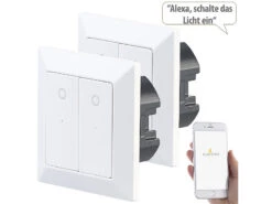 Luminea Home Control Taster:2er-Set Doppel-Lichttaster Mit WLAN, App Und Sprachsteuerung -Einrichtungsgeschäft zx1335 6