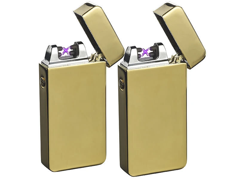 PEARL USB Zigarettenanzünder:2er Pack Elektronisches USB-Feuerzeug Mit Akku, Golden 4 PEARL USB Zigarettenanzünder:2er Pack Elektronisches USB-Feuerzeug Mit Akku, Golden – Bild 2