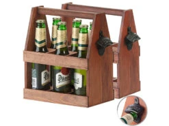 Cucina Di Modena Flaschentragekörbe:2er-Set Flaschenträger Aus Kiefernholz Mit Flaschenöffner