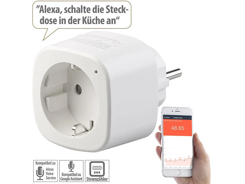 Luminea Home Control 3er-Set WLAN-Steckdosen Mit Energiekostenmesser, App & Sprachsteuerung 6 Luminea Home Control 3er-Set WLAN-Steckdosen Mit Energiekostenmesser, App & Sprachsteuerung – Bild 4