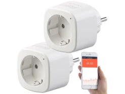 Luminea Home Control Energiemessgerät WLAN:2er-Set WLAN-Steckdosen, Amazon Alexa & Google Assistant Komp., 16 A