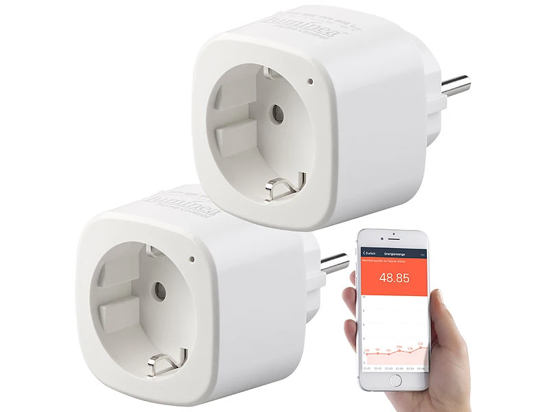 Luminea Home Control Energiemessgerät WLAN:2er-Set WLAN-Steckdosen, Amazon Alexa & Google Assistant Komp., 16 A 3 Luminea Home Control Energiemessgerät WLAN:2er-Set WLAN-Steckdosen, Amazon Alexa & Google Assistant Komp., 16 A
