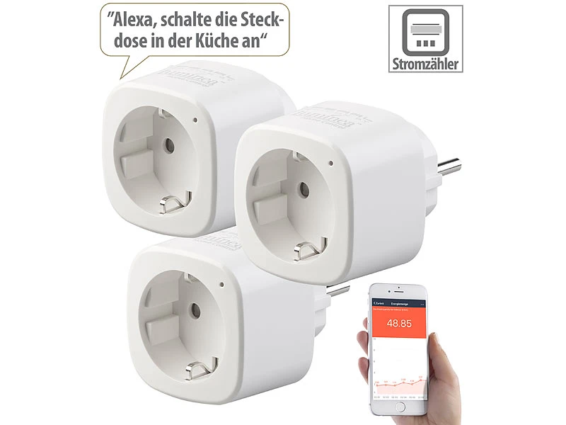 Luminea Home Control 3er-Set WLAN-Steckdosen Mit Energiekostenmesser, App & Sprachsteuerung 5 Luminea Home Control 3er-Set WLAN-Steckdosen Mit Energiekostenmesser, App & Sprachsteuerung – Bild 3