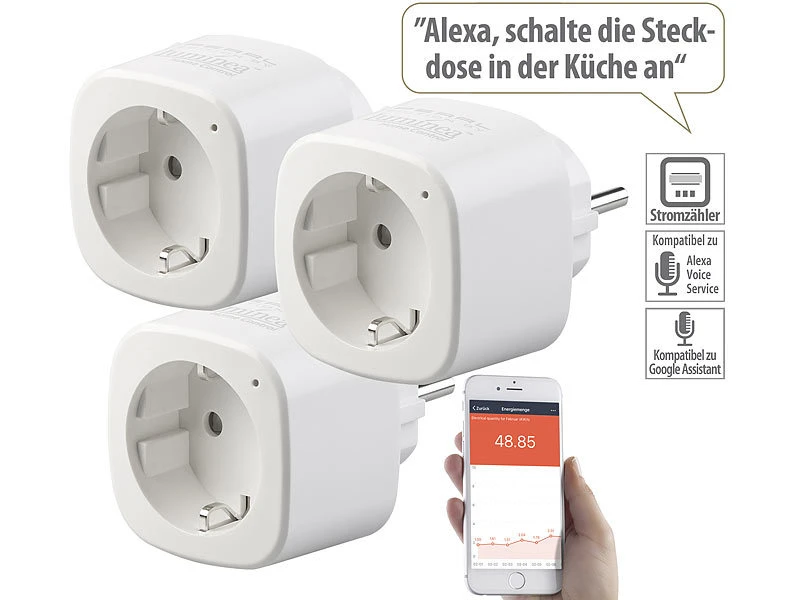 Luminea Home Control 3er-Set WLAN-Steckdosen Mit Energiekostenmesser, App & Sprachsteuerung 4 Luminea Home Control 3er-Set WLAN-Steckdosen Mit Energiekostenmesser, App & Sprachsteuerung – Bild 2