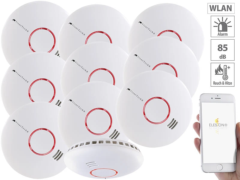 VisorTech WLAN Rauchmelder:10er-Set WLAN-Rauch- & Hitzemelder Mit Weltweiter App-Benachrichtigung 3 VisorTech WLAN Rauchmelder:10er-Set WLAN-Rauch- & Hitzemelder Mit Weltweiter App-Benachrichtigung