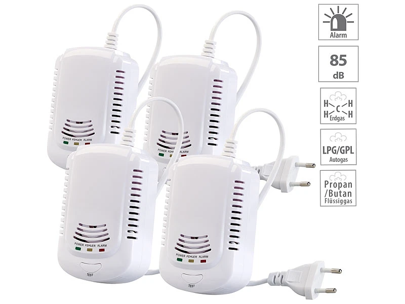 VisorTech Gas Detektor:4er-Set Multi-Gasmelder Für Haushaltsübliche Gase, Mit 3 LEDs, 85 DB 3 VisorTech Gas Detektor:4er-Set Multi-Gasmelder Für Haushaltsübliche Gase, Mit 3 LEDs, 85 DB