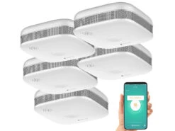 VisorTech Rauchwarnmelder:5er-Set WLAN-Design-Rauchmelder Mit Weltweiter App-Benachrichtigung -Einrichtungsgeschäft zx3152 1