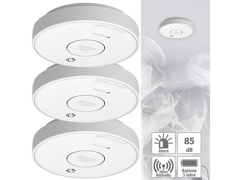 VisorTech Rauchmelder Vernetzbar:3er-Set Drahtlos Vernetzbare Funk-Rauchwarnmelder, 85 DB 2 VisorTech Rauchmelder Vernetzbar:3er-Set Drahtlos Vernetzbare Funk-Rauchwarnmelder, 85 DB