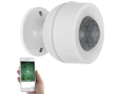 Luminea Home Control Temperaturfühler:3in1-WLAN-PIR-Bewegungsmelder, Temperatur- & Luftfeuchtigkeits-Sensor