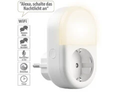 Luminea Home Control LED-Nachtlicht-Plug-ins:4er-Set WLAN-Steckdose Mit LED-Nachtlicht, App & Sprachsteuerung, 16 A