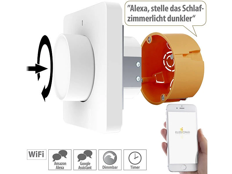 Luminea Home Control Alexa Dimmer-Schalter:4er WLAN-Lichtschalter & Dimmer Mit Dreh-/Drück-Funktion Und App 15 Luminea Home Control Alexa Dimmer-Schalter:4er WLAN-Lichtschalter & Dimmer Mit Dreh-/Drück-Funktion Und App – Bild 13