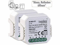 Luminea Home Control WLAN Rolladenschalter:2er-Set WLAN-Unterputzmodule Für Smarte Rollladen, App & Sprachbefehl