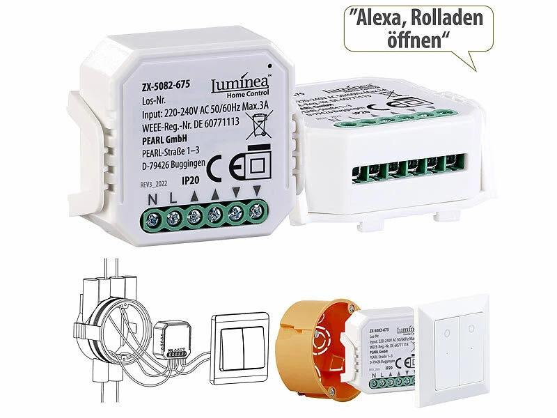 Luminea Home Control WLAN Rolladenschalter:2er-Set WLAN-Unterputzmodule Für Smarte Rollladen, App & Sprachbefehl 5 Luminea Home Control WLAN Rolladenschalter:2er-Set WLAN-Unterputzmodule Für Smarte Rollladen, App & Sprachbefehl – Bild 3