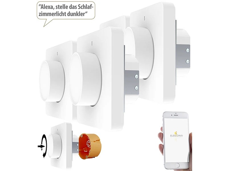 Luminea Home Control Alexa Dimmer-Schalter:4er WLAN-Lichtschalter & Dimmer Mit Dreh-/Drück-Funktion Und App 4 Luminea Home Control Alexa Dimmer-Schalter:4er WLAN-Lichtschalter & Dimmer Mit Dreh-/Drück-Funktion Und App – Bild 2