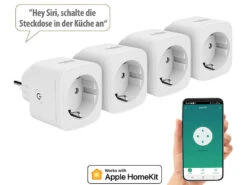 Luminea Home Control WLAN Steckdosen-Schalter:4er-Set WLAN-Steckdosen, Apple-HomeKit-zertifiziert, Sprachsteuerung -Einrichtungsgeschäft zx5144 14