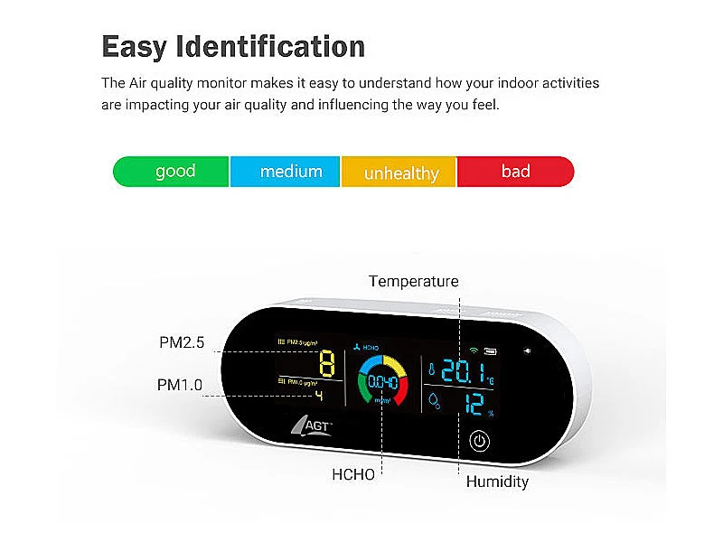 AGT Luftmesser:5in1-Akku-Luftqualitätsmesser, HCHO, PM1/2,5, Temperatur U.v.m., App 6 AGT Luftmesser:5in1-Akku-Luftqualitätsmesser, HCHO, PM1/2,5, Temperatur U.v.m., App – Bild 4