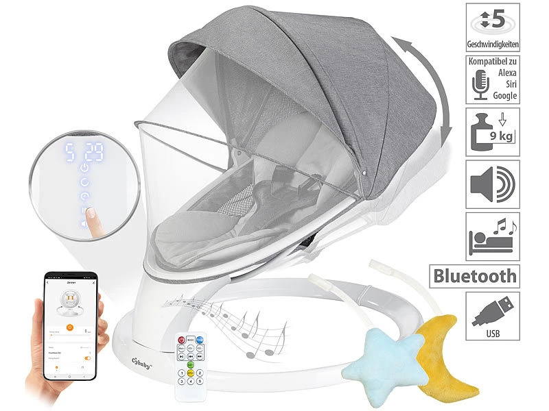 Cybaby Wippe:Smarte Babywippe Aus Aluminium, Bluetooth, WLAN, Touch-Tasten Und App 3 Cybaby Wippe:Smarte Babywippe Aus Aluminium, Bluetooth, WLAN, Touch-Tasten Und App