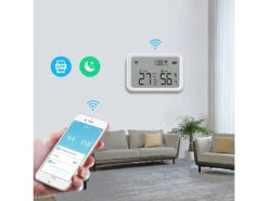 Luminea Home Control WLAN Temperatursensor:3in1-WLAN-Sensor Für Temperatur, Luftfeuchtigkeit Und Helligkeit, App -Einrichtungsgeschäft zx5200 2