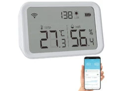 Luminea Home Control WLAN Temperatursensor:3in1-WLAN-Sensor Für Temperatur, Luftfeuchtigkeit Und Helligkeit, App