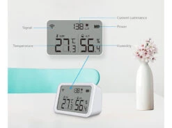 Luminea Home Control WLAN Temperatursensor:3in1-WLAN-Sensor Für Temperatur, Luftfeuchtigkeit Und Helligkeit, App -Einrichtungsgeschäft zx5200 3